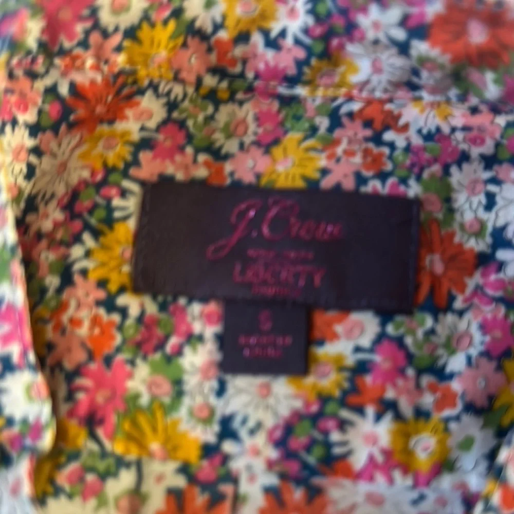 J. Crew Red and Yellow Puff Sleeve Button Down Blouse